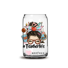 Load image into Gallery viewer, Messy Bun Teacher Life 16oz Libbey Glass Can UV-DTF or Sublimation Wrap - Decal
