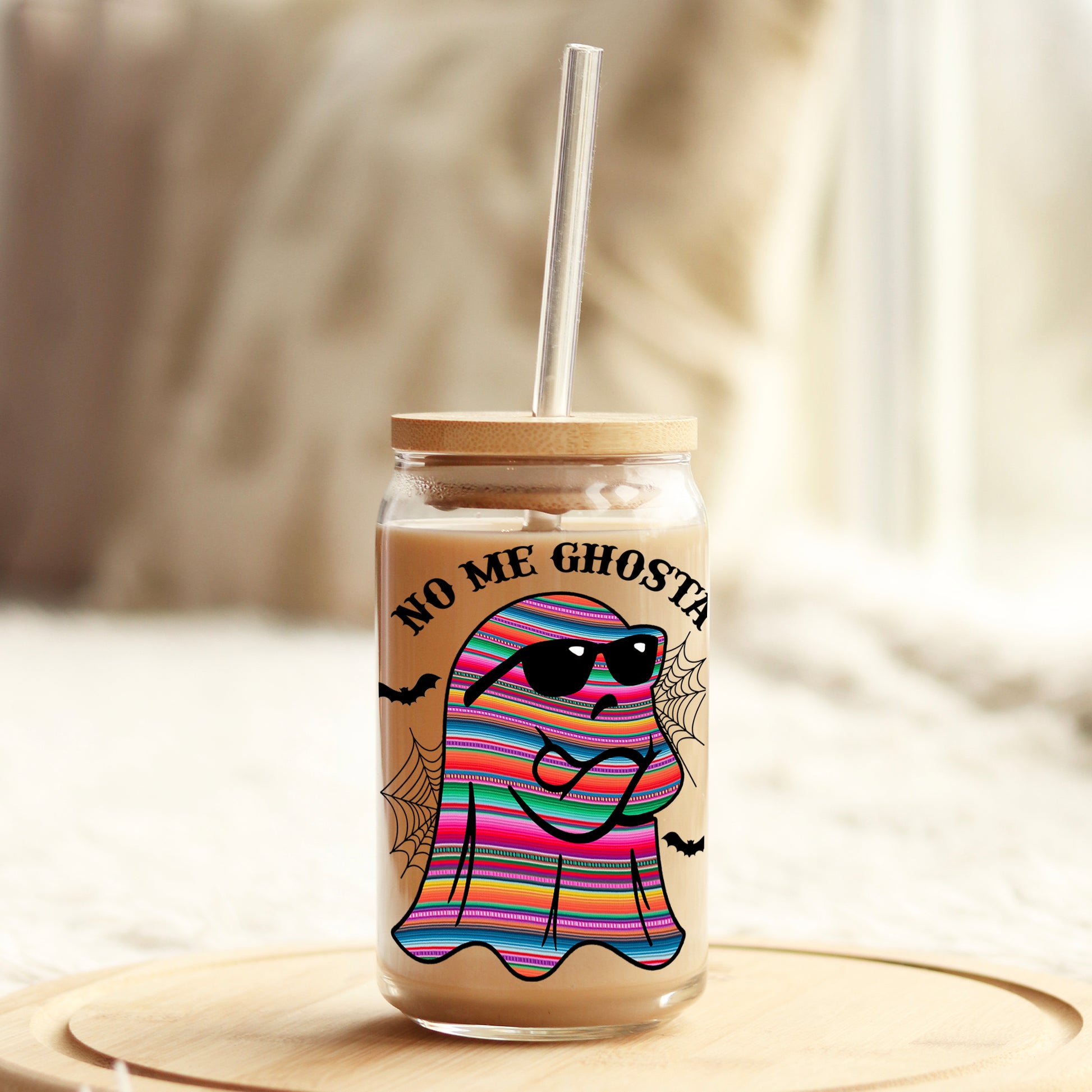 No Me Ghosta Serape Halloween 16oz Libbey Glass Can UV DTF or Sublimation Wrap - Decal - Weefers