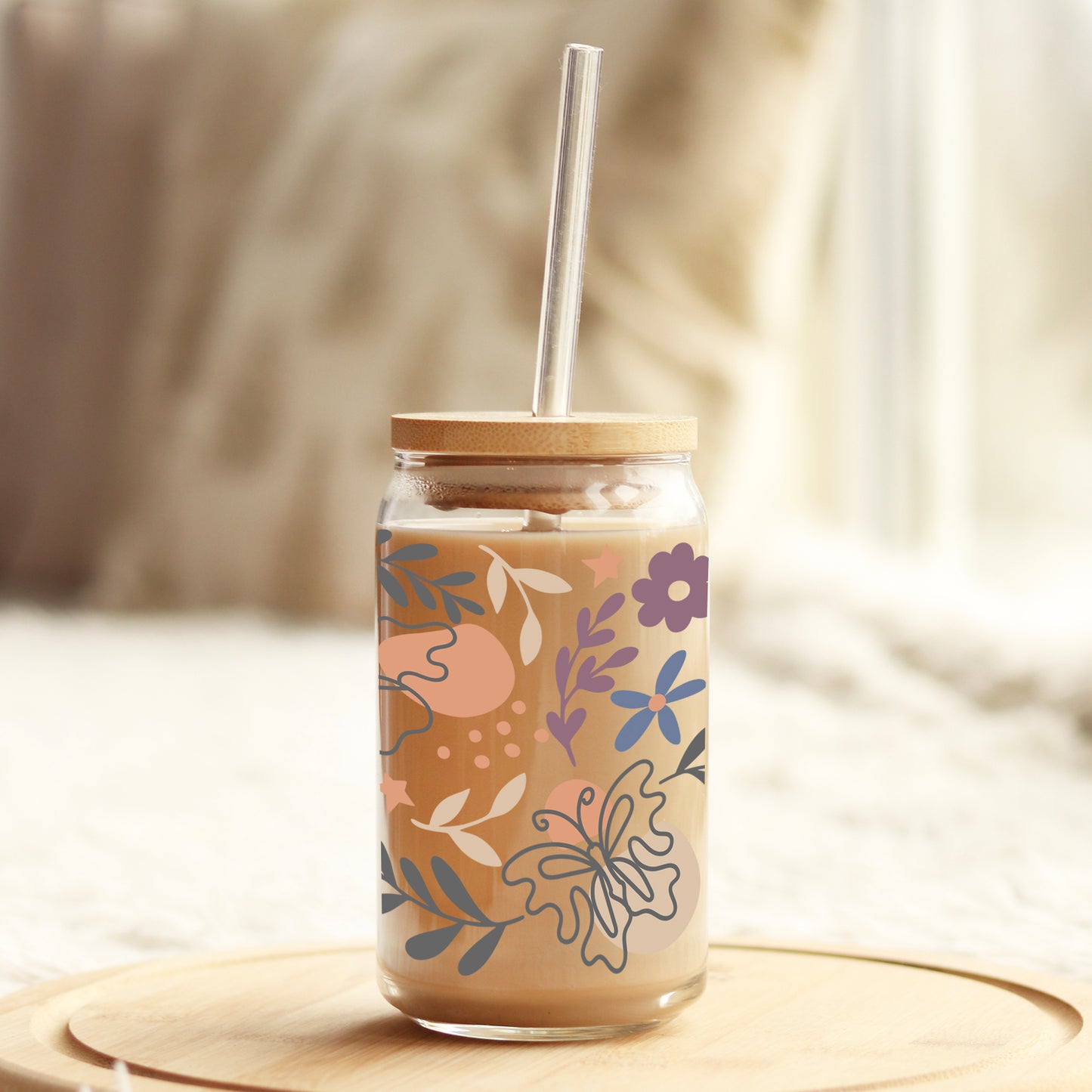 Modern Abstract Floral 16oz Libbey Glass Can UV DTF or Sublimation Wrap - Decal - Weefers