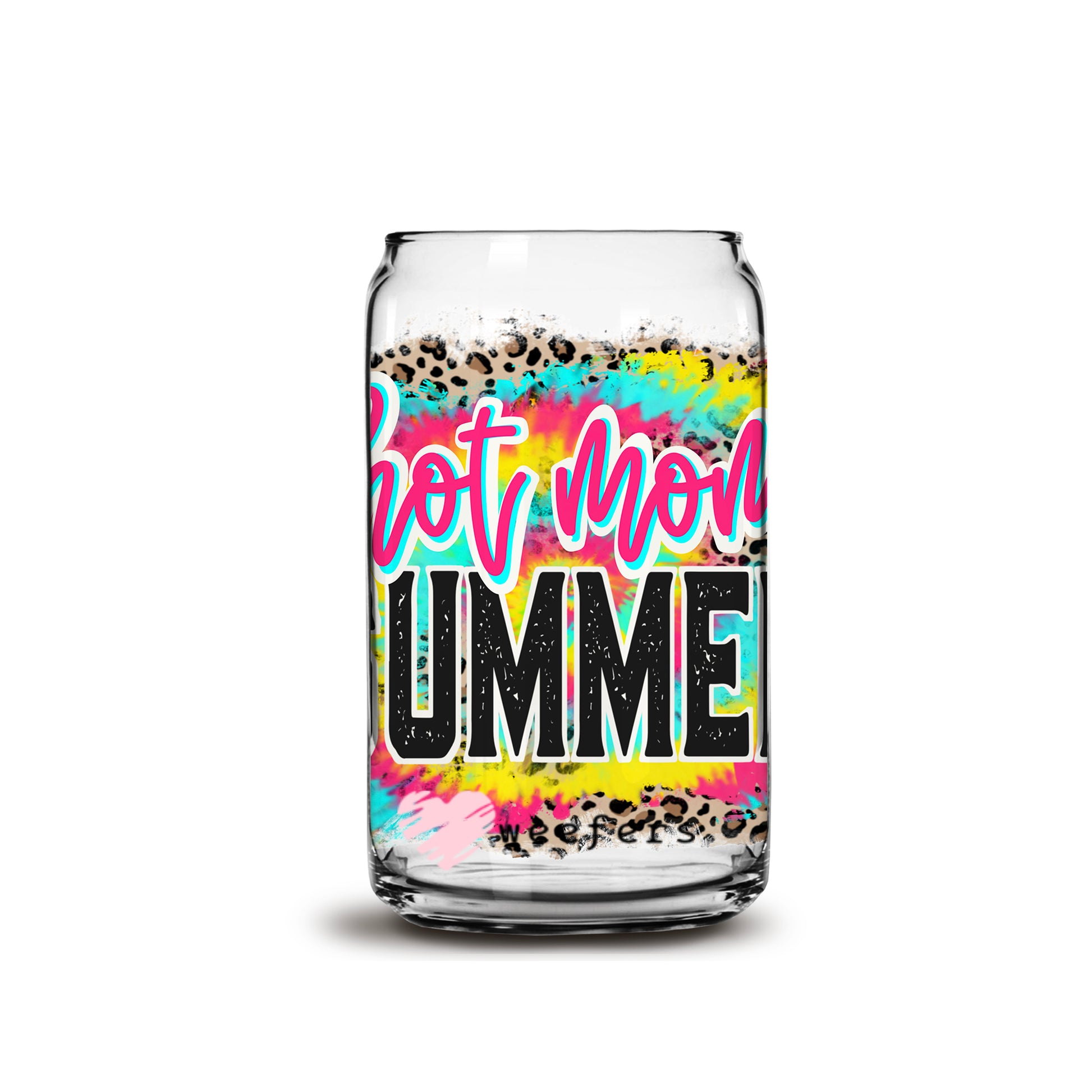 Hot Mom Summer 16oz Libbey Glass Can UV DTF or Sublimation Wrap - Decal - Weefers