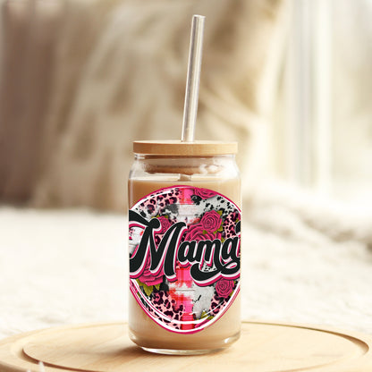 Mama Red Leopard 16oz Libbey Glass Can UV DTF or Sublimation Cup Wrap - Decal Transfer - Weefers