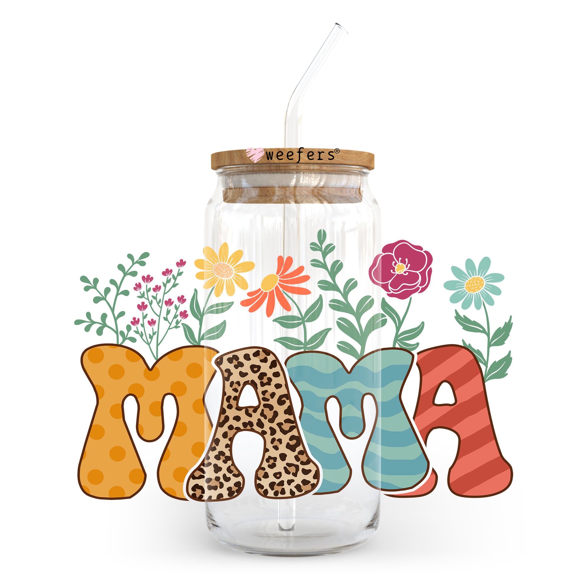 Mama Floral Leopard 20oz Libbey Glass Can UV DTF or Sublimation Wrap - Decal - Weefers