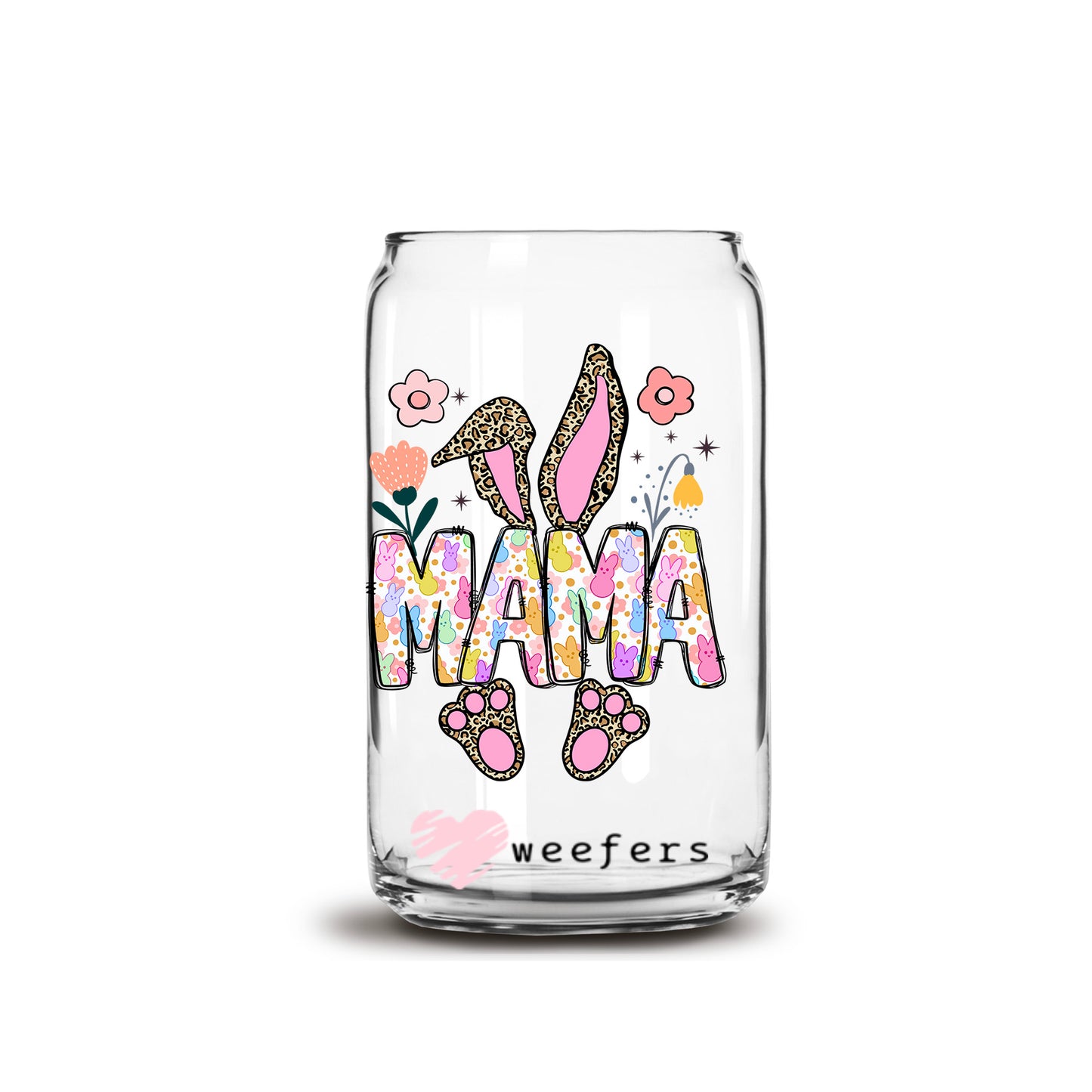 Mama Bunny 16oz Libbey Glass Can UV DTF or Sublimation Cup Wrap - Decal Transfer - Weefers