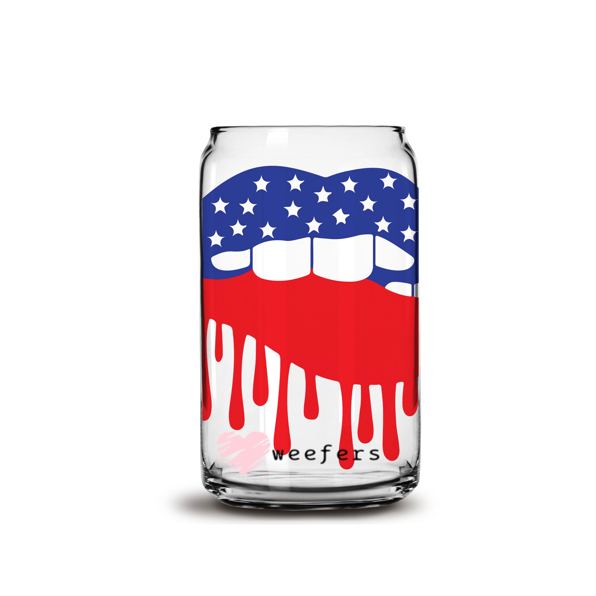 USA dripping lips 16oz Libbey Glass Can UV DTF or Sublimation Wrap - Decal - Weefers