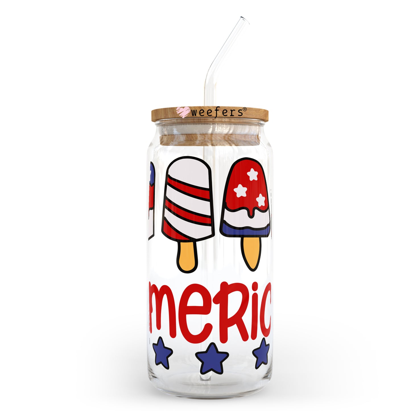 4th of July Popsicles America 20oz Libbey Glass Can, 34oz Hip Sip, 40oz Tumbler UV DTF or Sublimation Decal Transfer - Weefers