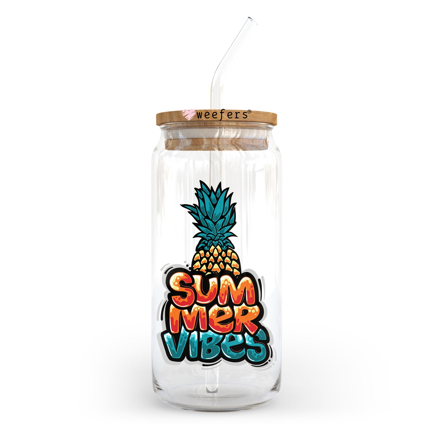 Summer Vibes Pineapple 20oz Libbey Glass Can UV DTF or Sublimation Wrap - Decal Transfer - Weefers