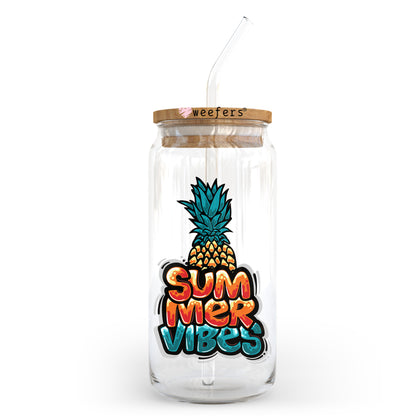 Summer Vibes Pineapple 20oz Libbey Glass Can UV DTF or Sublimation Wrap - Decal Transfer - Weefers