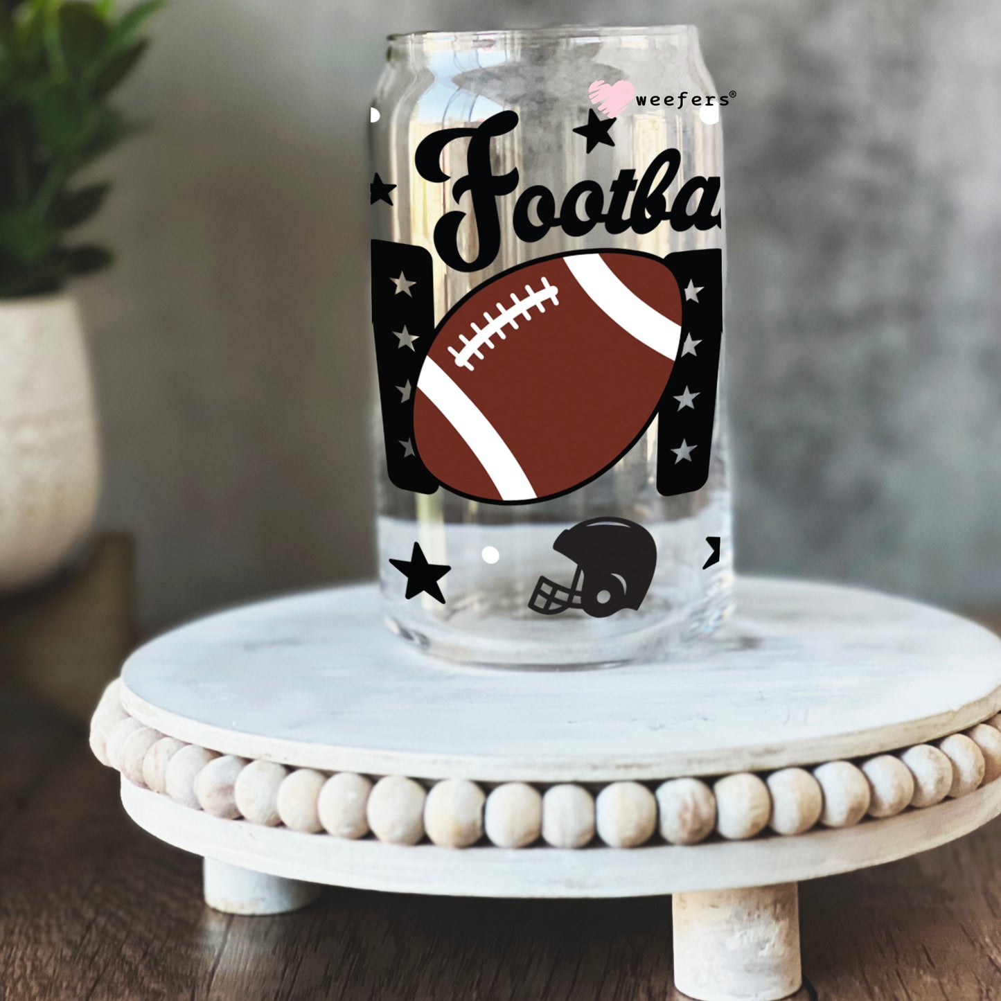 Football Mom Helmets and Footballs 16oz Libbey Glass Can UV DTF or Sublimation Wrap - Decal - Weefers