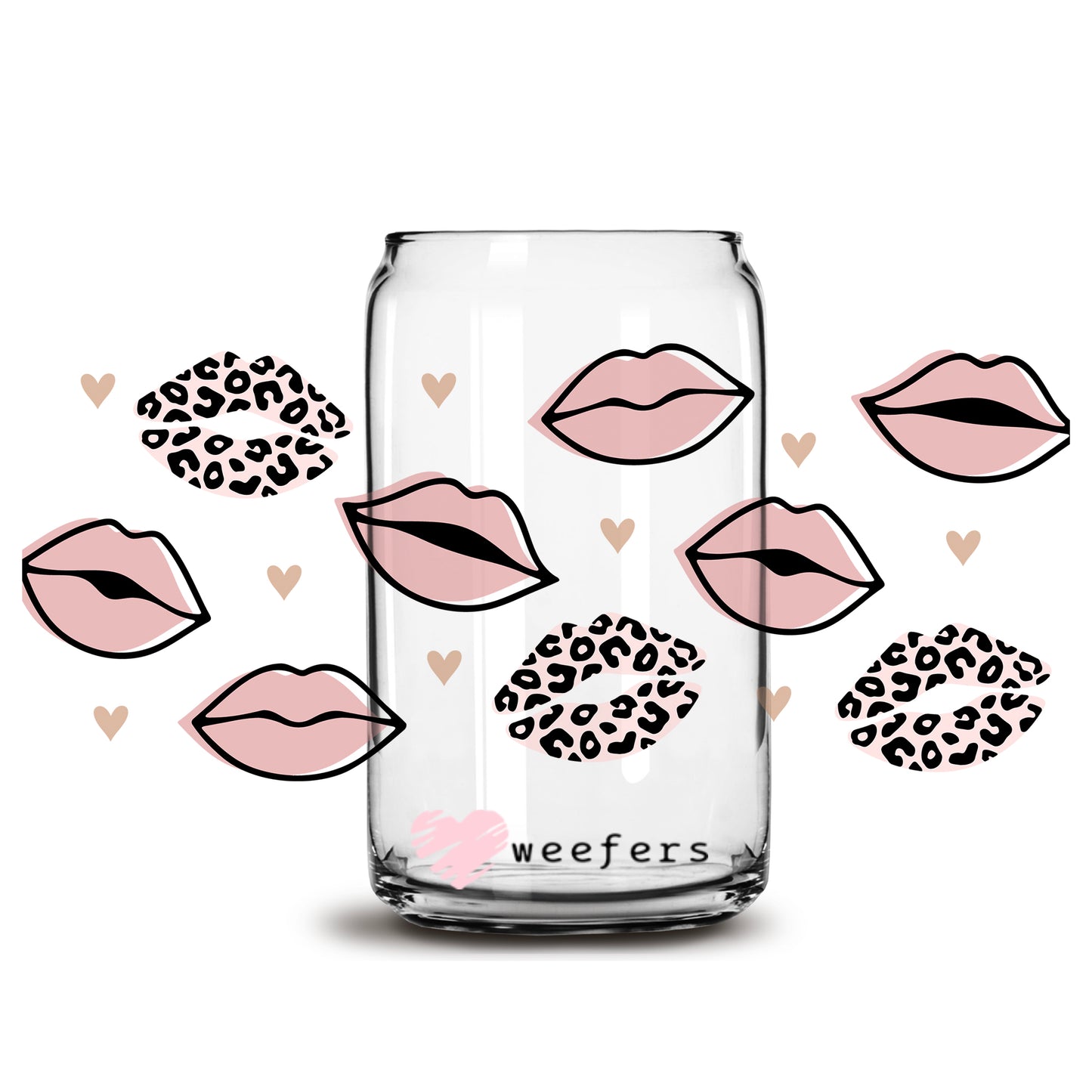 Leopard and Light Mauve Lips 16oz Libbey Glass Can UV DTF or Sublimation Wrap - Decal - Weefers