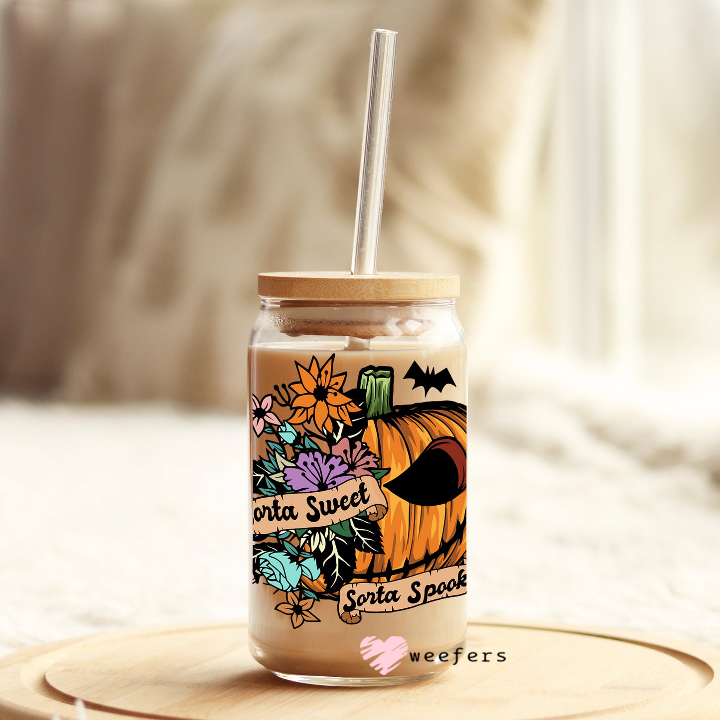 Sorta Sweet Sorta Spooky Halloween 16oz Libbey Glass Can UV DTF or Sublimation Wrap - Decal - Weefers