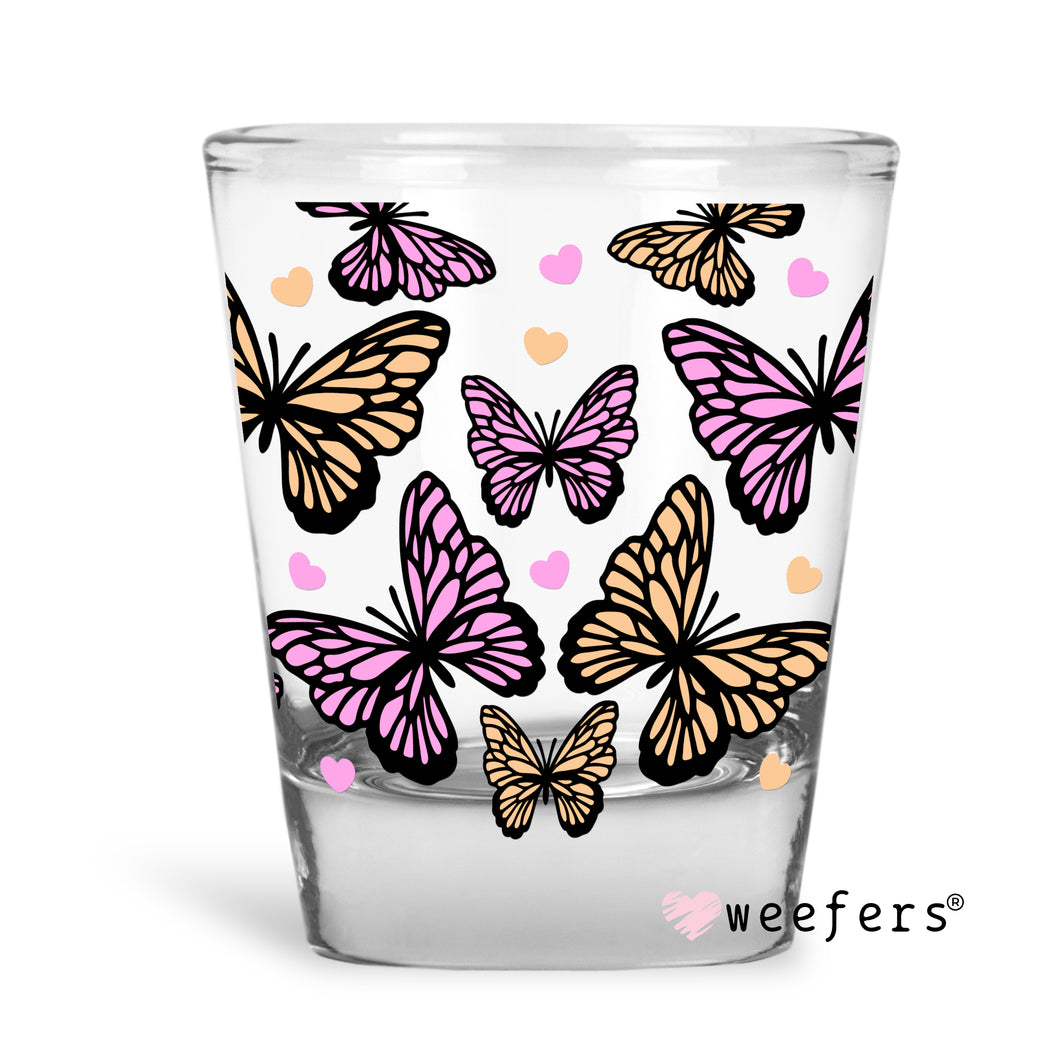 Pink and Yellow Butterflies Shot Glass Short UV-DTF or Sublimation Wrap - Decal