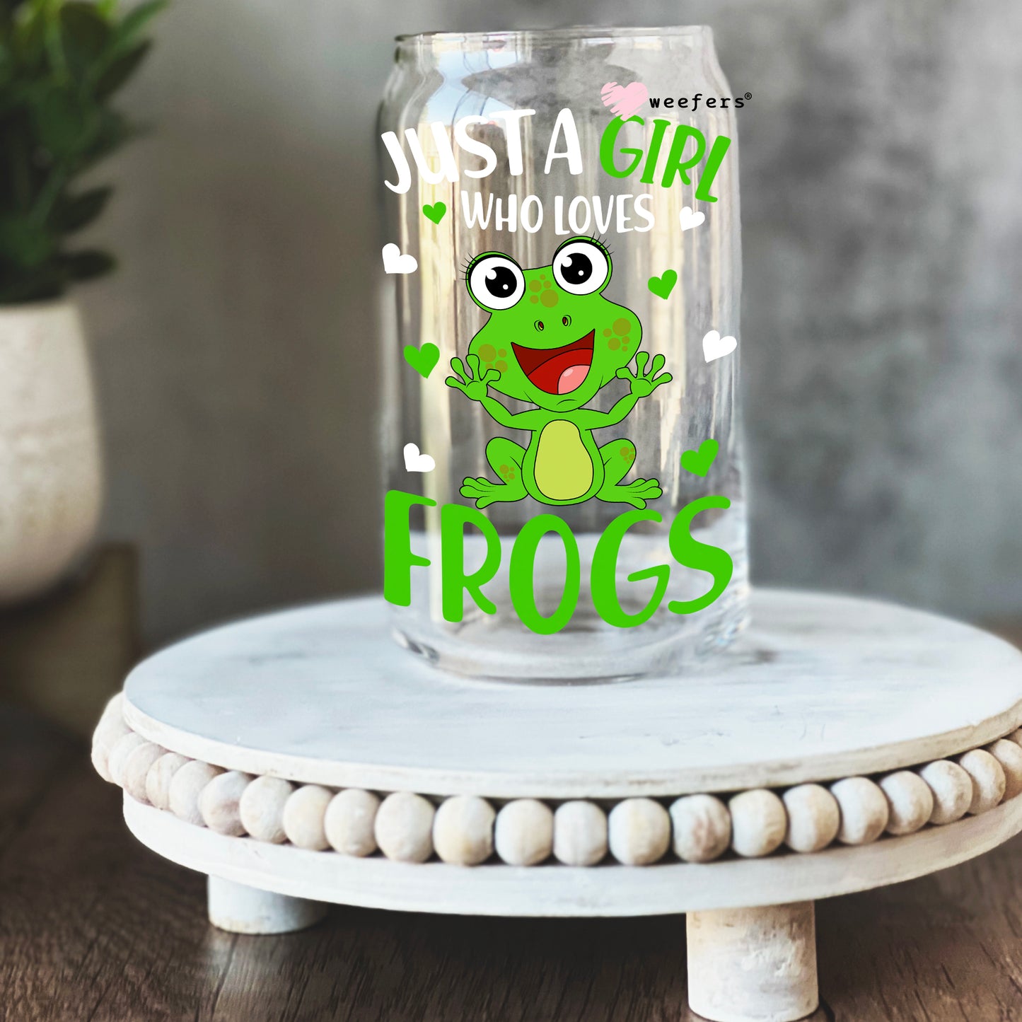 Just a Girl who Loves Frogs 16oz Libbey Glass Can UV DTF or Sublimation Wrap - Decal - Weefers