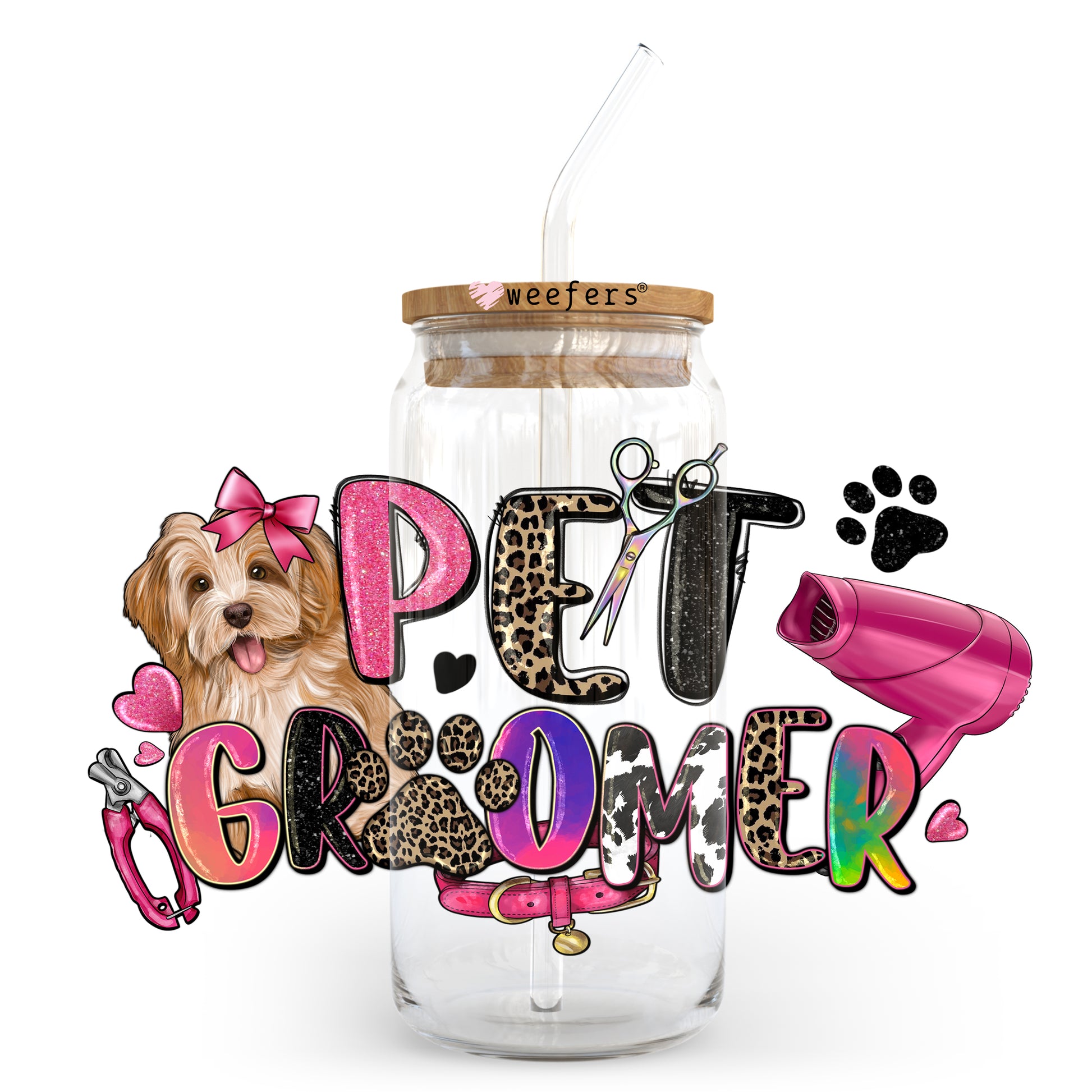 Pet Groomer 20oz Libbey Glass Can UV DTF or Sublimation Wrap - Decal - Weefers