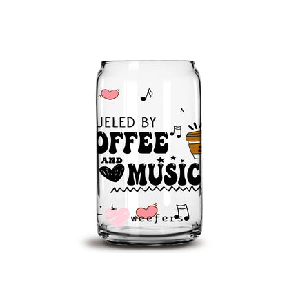 Fueled by Coffee and Music Libbey Glass Can UV DTF or Sublimation Wrap - Decal - Weefers