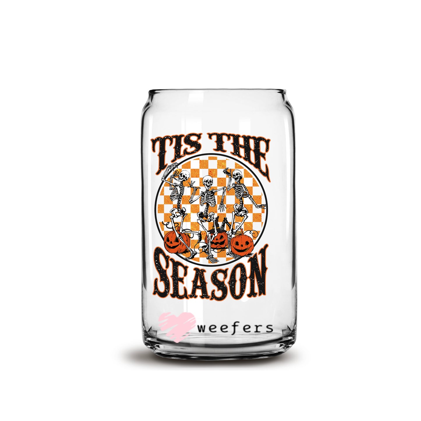 Tis the Season Checkered Halloween 16oz Libbey Glass Can UV DTF or Sublimation Wrap - Decal - Weefers