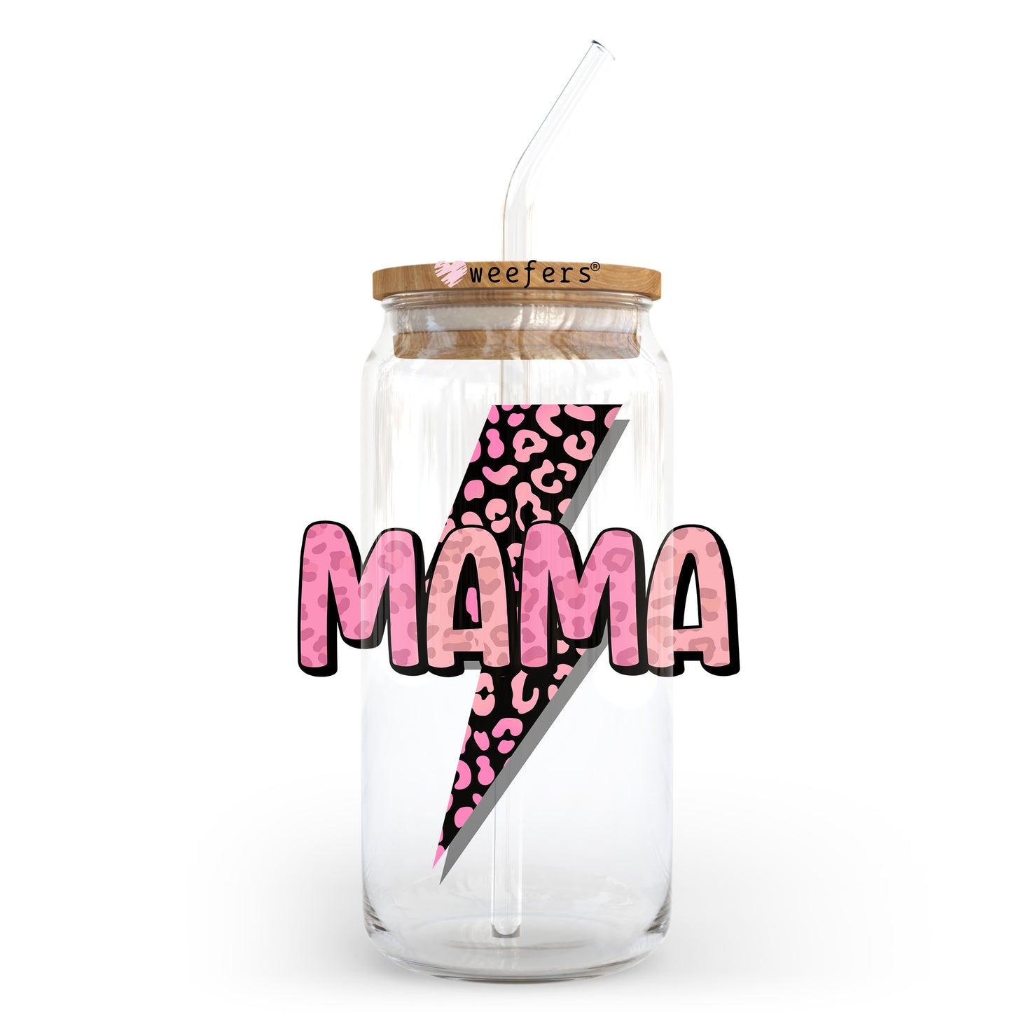 Pink Mama Lightening 20oz Libbey Glass Can UV DTF or Sublimation Wrap - Decal Transfer - Weefers