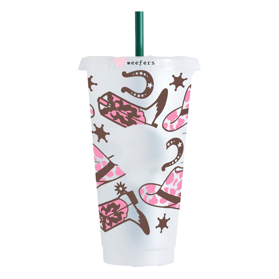 Pink and Brown Cowgirl Boots  24oz UV-DTF Cold Cup Wrap - Ready to apply Wrap - HOLE