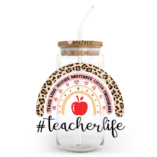 Teacher Life Boho Rainbow 20oz Libbey Glass Can UV DTF or Sublimation Wrap - Decal Transfer Weefers