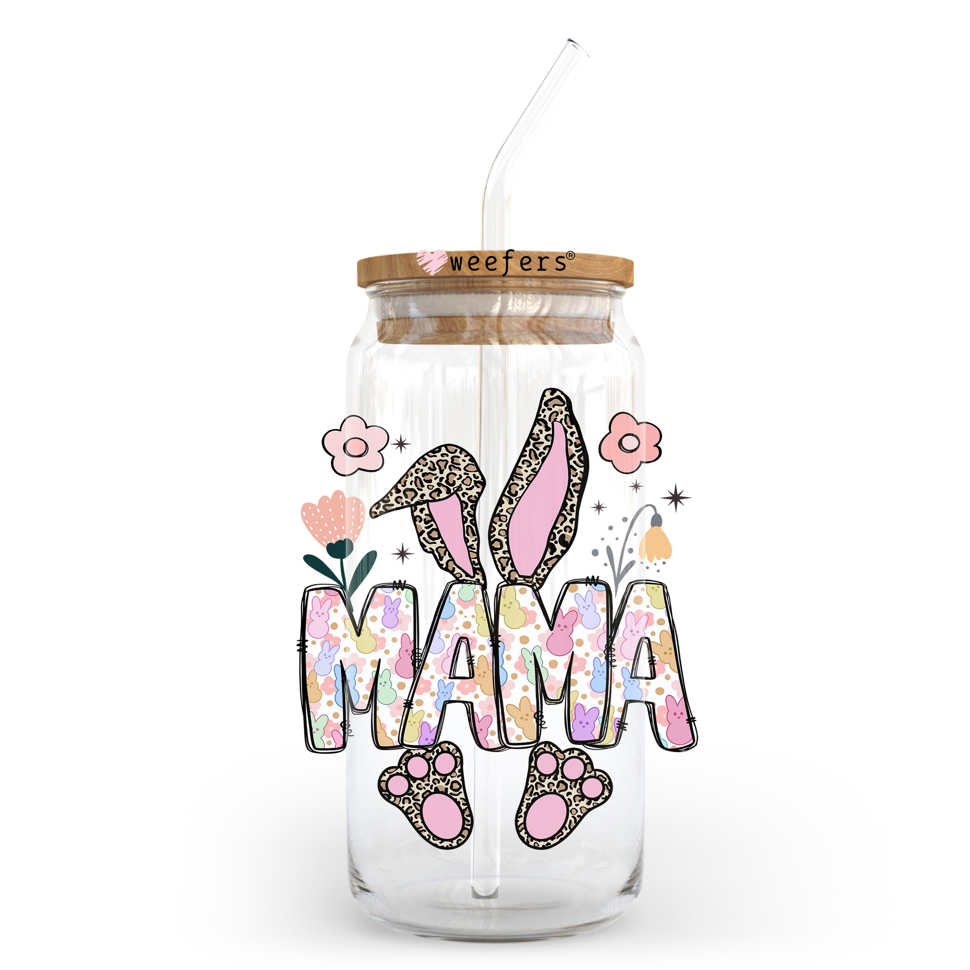 Mama Easter Bunny 20oz Libbey Glass Can UV DTF or Sublimation Wrap - Decal Transfer - Weefers