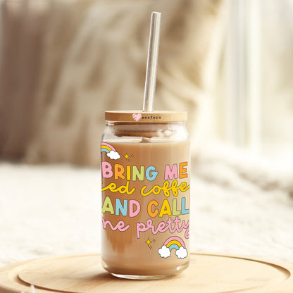 Bring Me Iced Coffee and Call me Pretty 16oz Libbey Glass Can UV DTF or Sublimation Cup Wrap - Decal Transfer Weefers