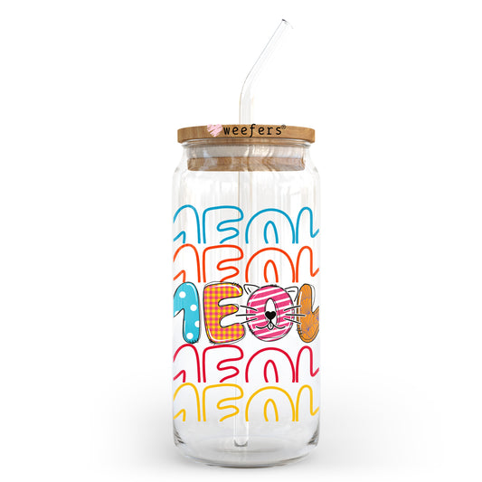 Meow Cat 20oz Libbey Glass Can UV DTF or Sublimation Wrap - Decal Transfer Weefers