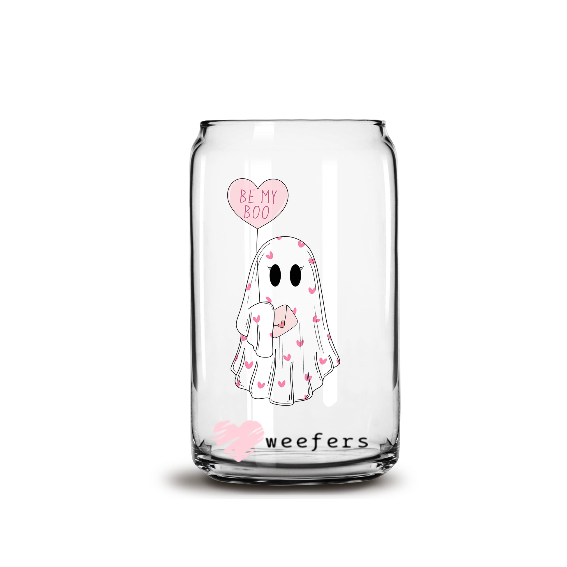 Be my Boo Valentine's Day Ghost 16oz Libbey Glass Can UV DTF or Sublimation Cup Wrap - Decal Transfer - Weefers