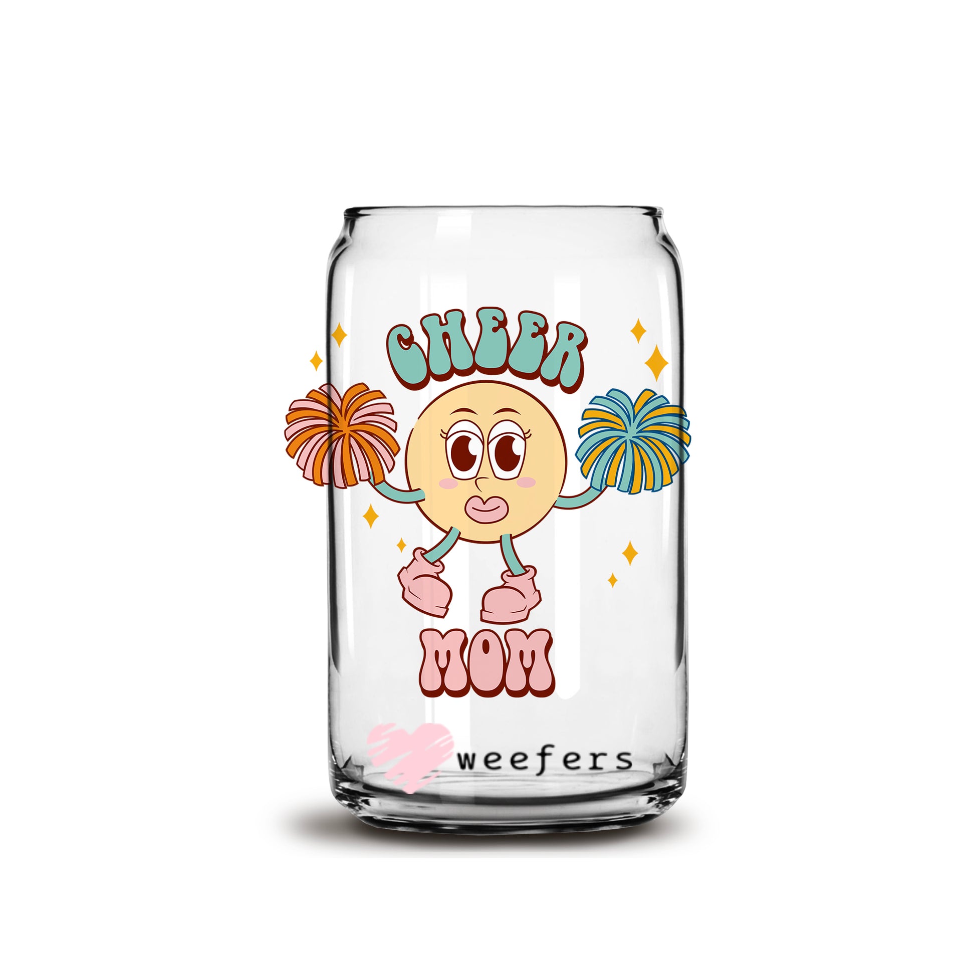 Retro Cheer Mom 16oz Libbey Glass Can UV DTF or Sublimation Wrap - Decal - Weefers