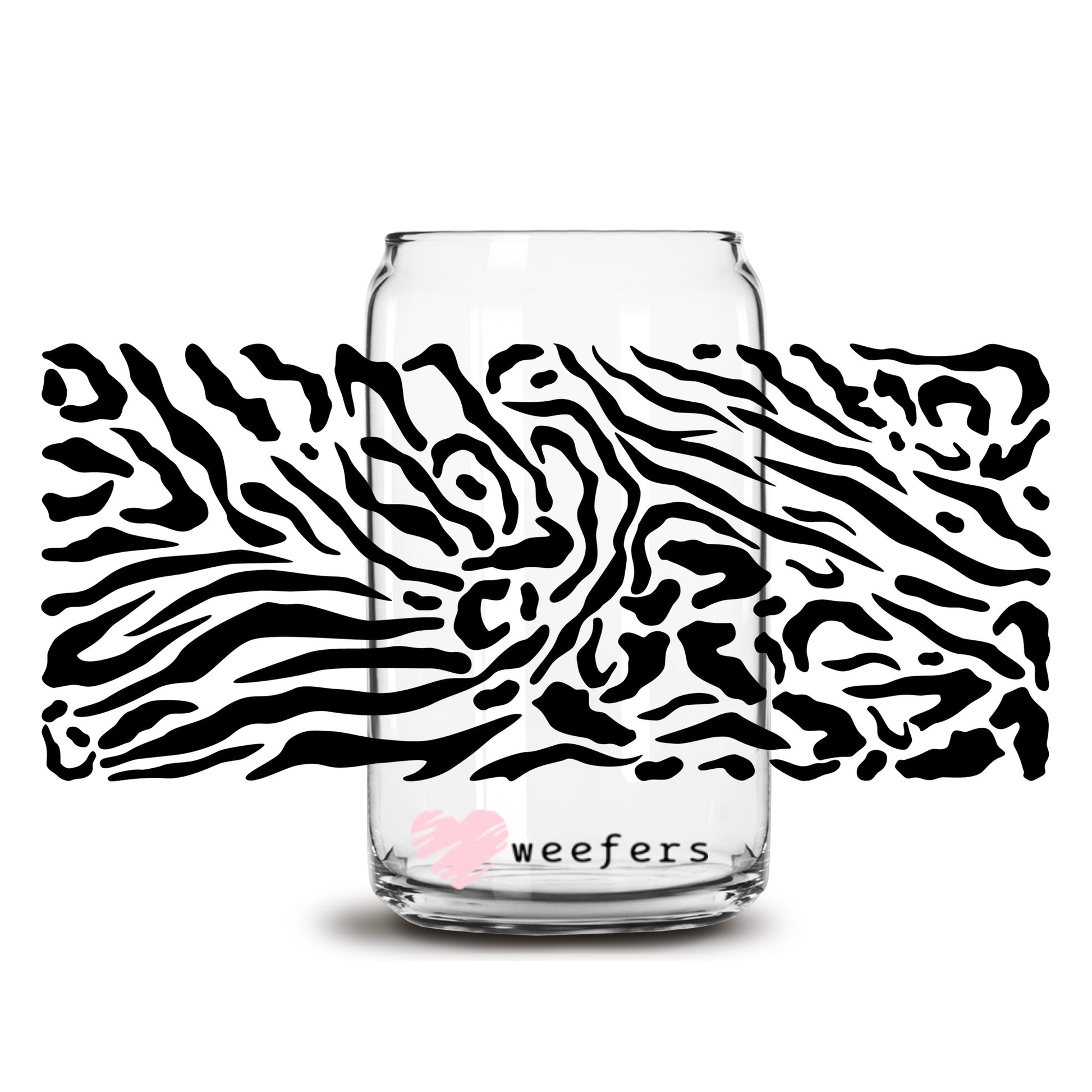 Black Zebra Print 16oz Libbey Glass Can UV DTF or Sublimation Cup Wrap - Decal Transfer - Weefers