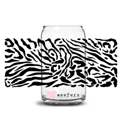 Black Zebra Print 16oz Libbey Glass Can UV DTF or Sublimation Cup Wrap - Decal Transfer - Weefers