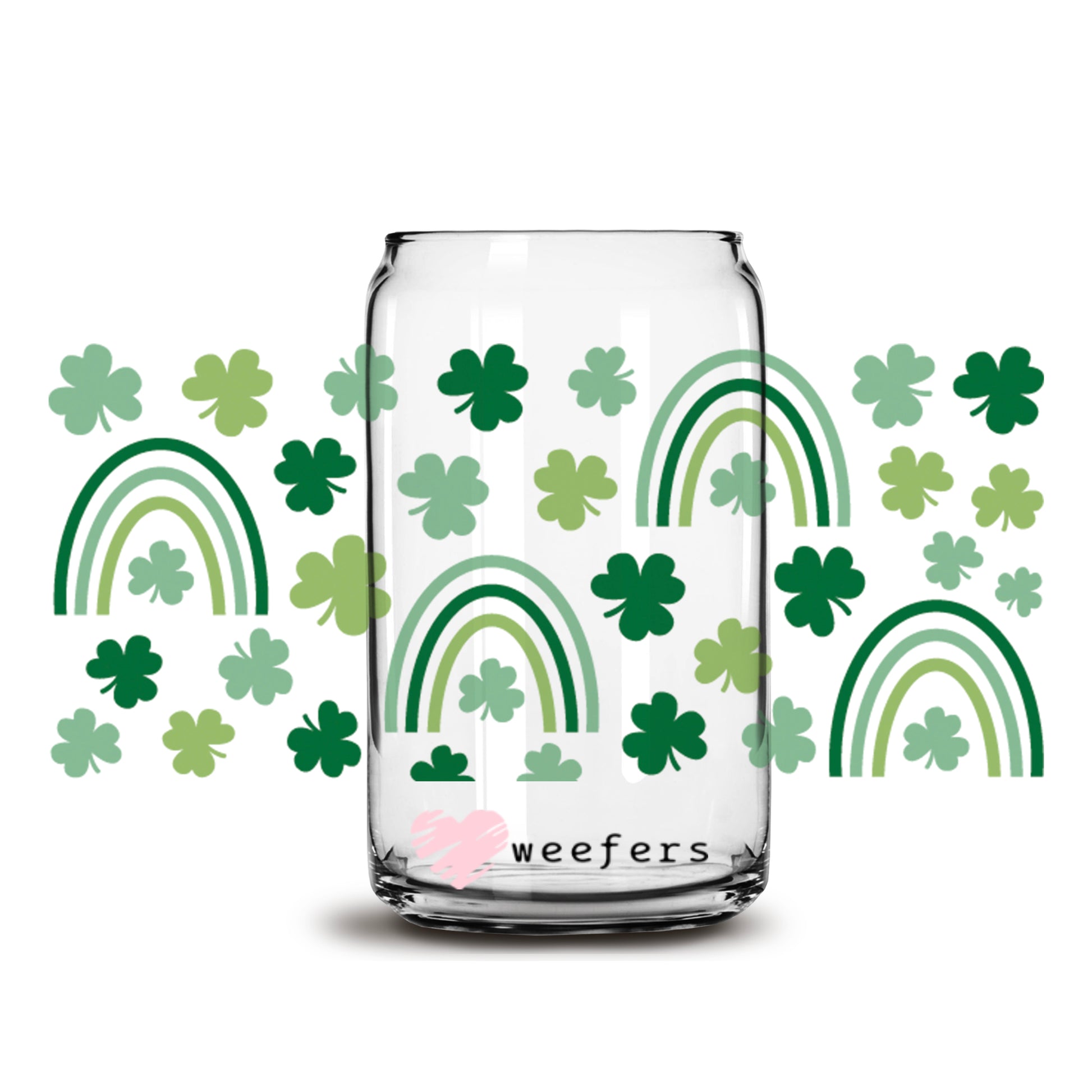 St Patrick's Day - Boho Rainbow Shamrocks Libbey Glass Can Wrap UV DTF Sublimation Transfers - Weefers