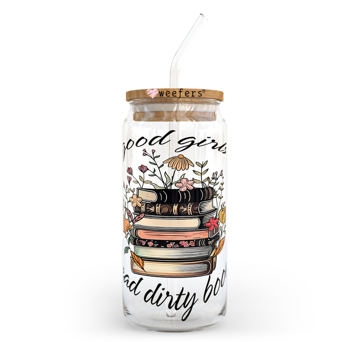 a glass jar with a straw in it filled with books