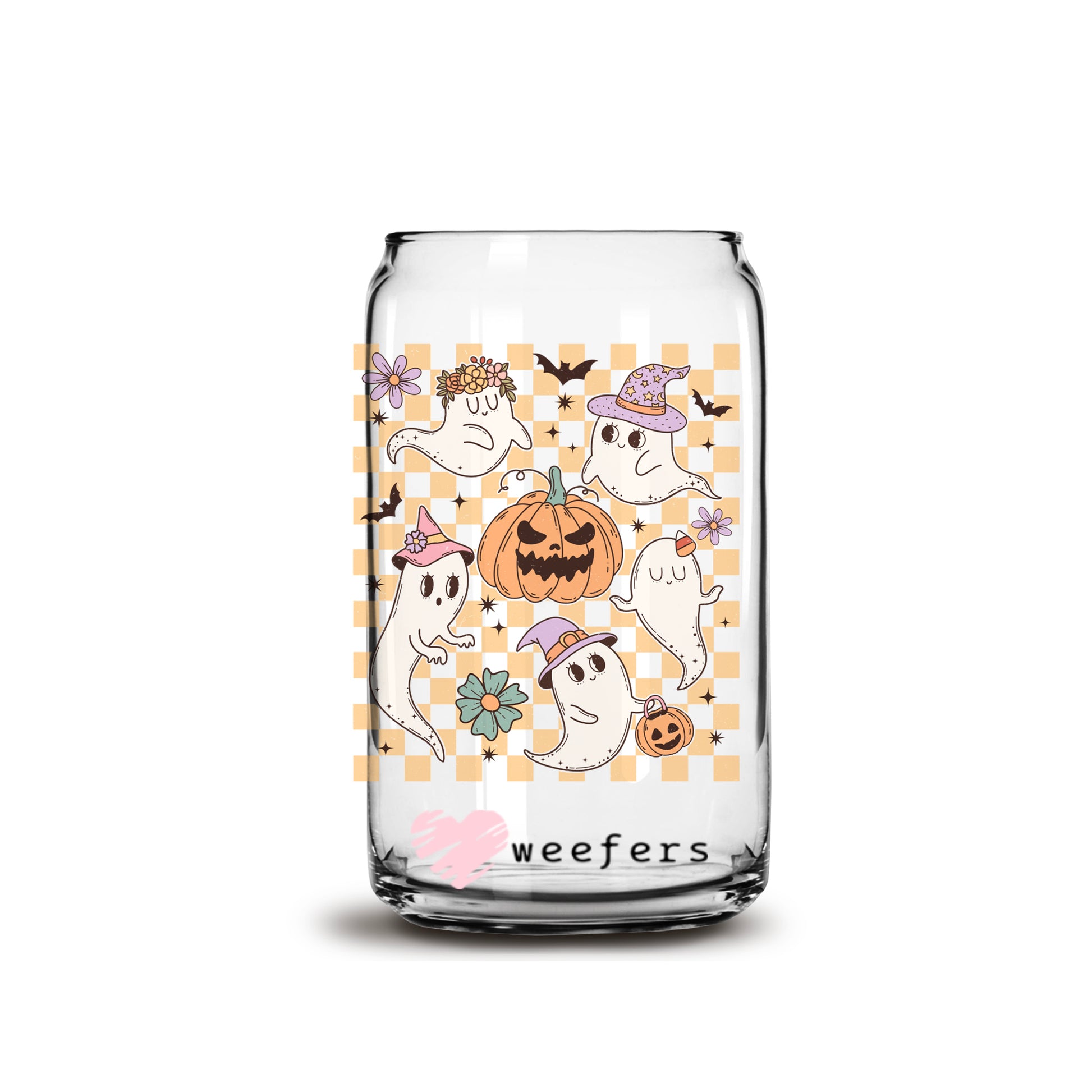 Ghosts and Pumpkins Checkers 16oz Libbey Glass Can UV DTF or Sublimation Wrap - Decal - Weefers