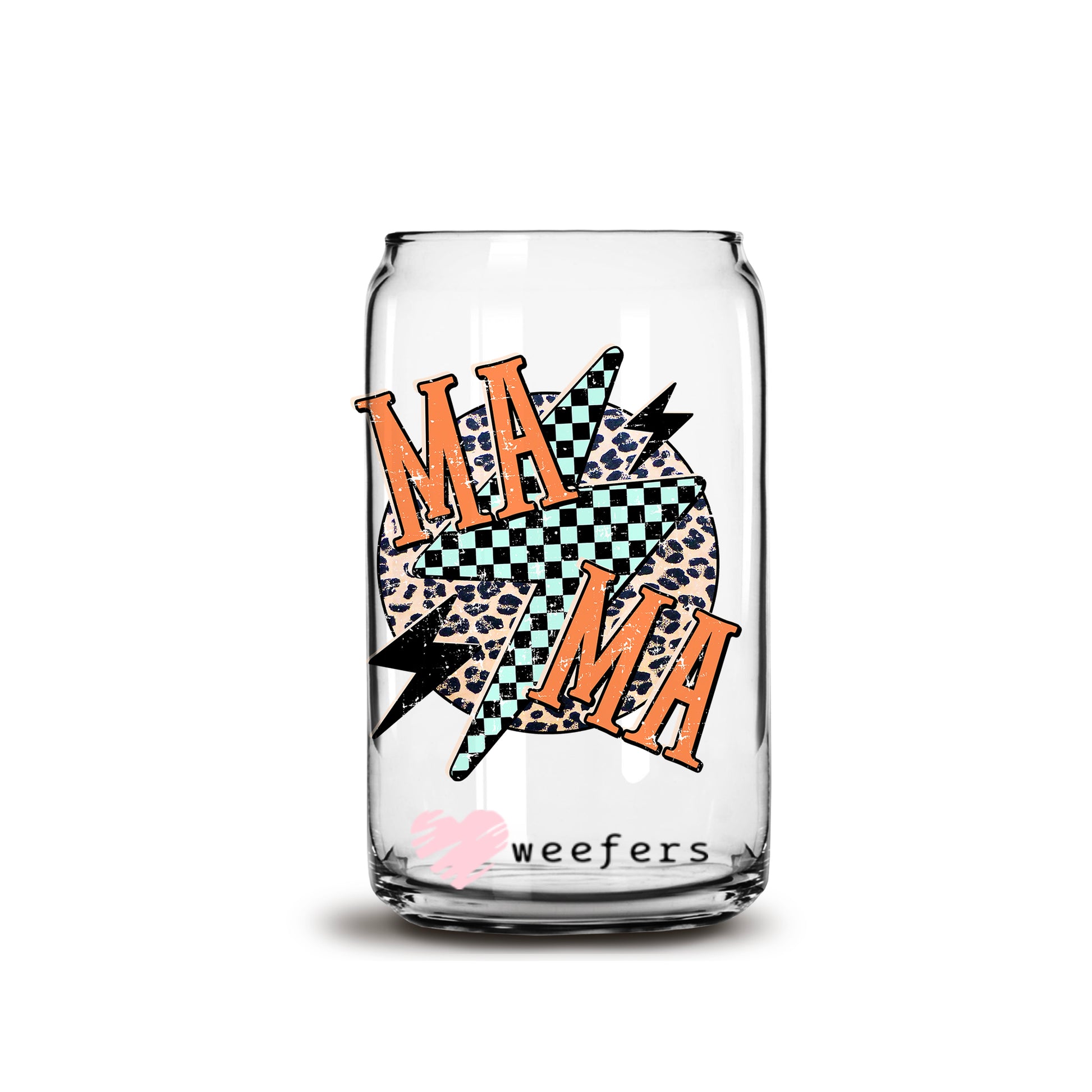 Mama Checkered Lightening 16oz Libbey Glass Can UV DTF or Sublimation Wrap - Decal - Weefers