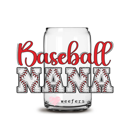 Baseball Nana Red 16oz Libbey Glass Can UV DTF or Sublimation Cup Wrap - Decal Transfer - Weefers