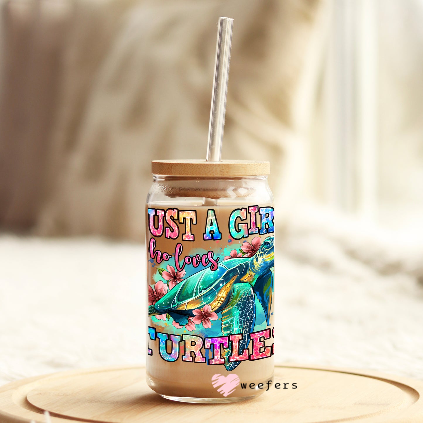 Just a Girl That Loves Turtles 16oz Libbey Glass Can UV DTF or Sublimation Wrap - Decal - Weefers