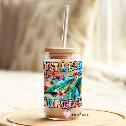 Just a Girl That Loves Turtles 16oz Libbey Glass Can UV DTF or Sublimation Wrap - Decal - Weefers