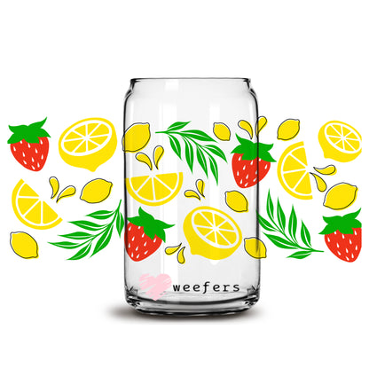 Lemons and Strawberries 16oz Libbey Glass Can UV DTF or Sublimation Wrap - Decal - Weefers