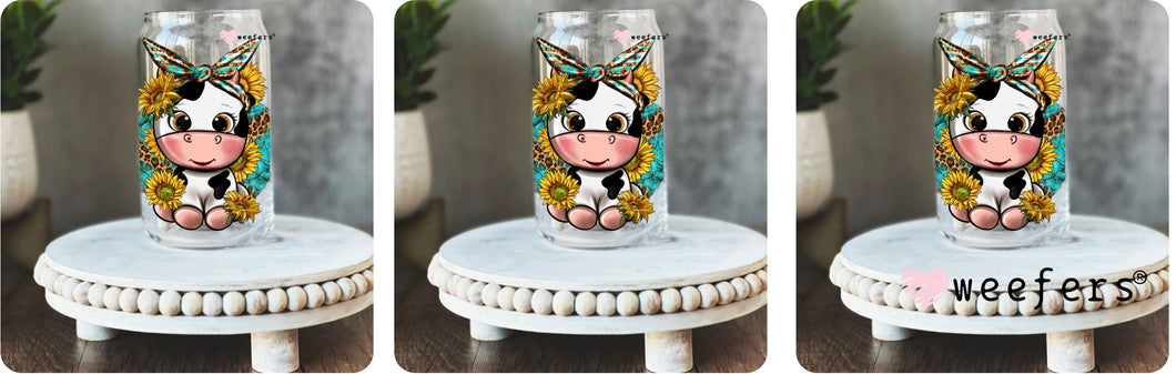 Cute Western Baby Cow x 3 Bundle 16oz Libbey Glass Can UV-DTF or Sublimation Wrap - Decal