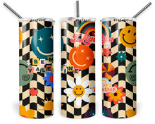 Load image into Gallery viewer, 20oz Skinny Tumbler Wrap - Checkered Retro Smile Face
