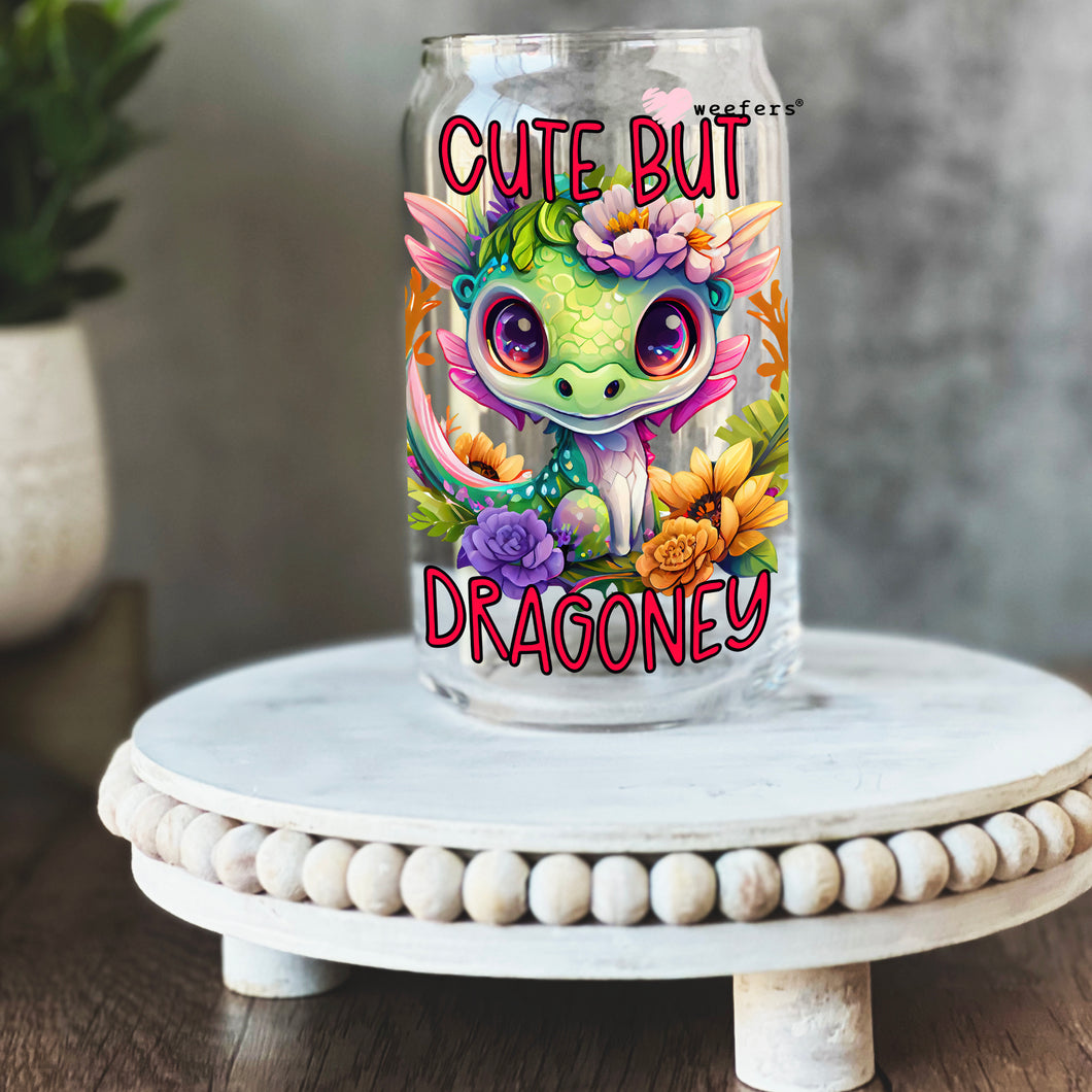 Cute but Dragonley 16oz Libbey Glass Can UV-DTF or Sublimation Wrap - Decal