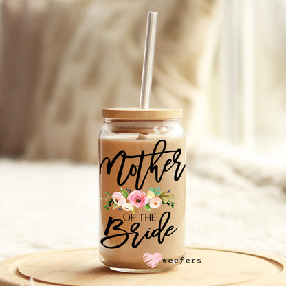 Mother of the Bride Blush Floral 16oz Libbey Glass Can UV DTF or Sublimation Wrap - Decal - Weefers