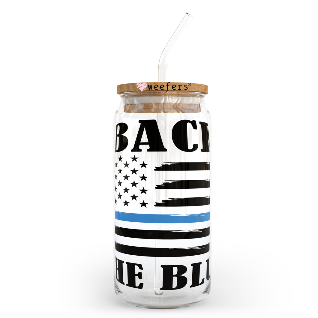 Back the Blue Police 20oz Libbey Glass Can, 34oz Hip Sip, 40oz Tumbler UVDTF or Sublimation Decal Transfer