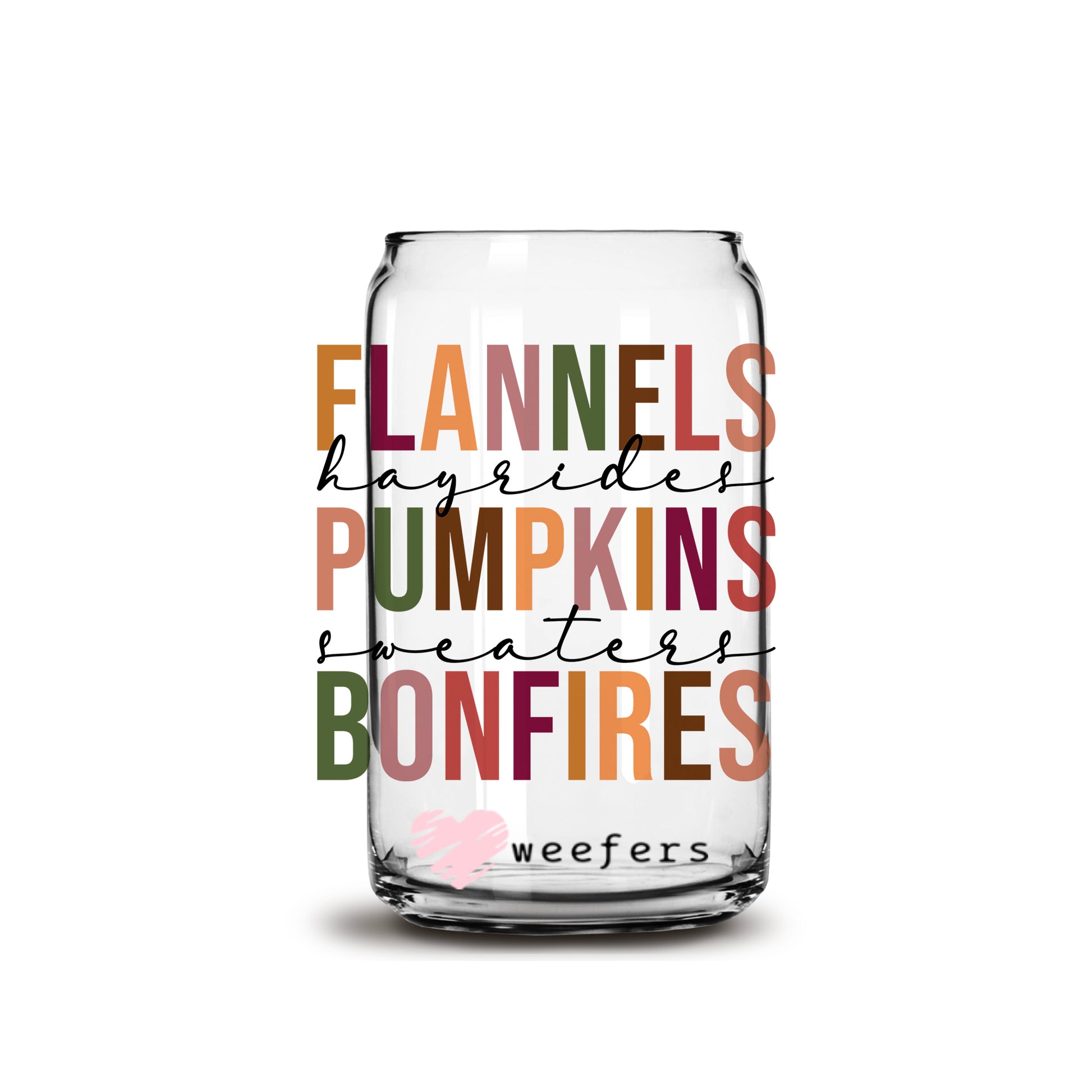 Flannels Pumpkins Bonfires Fall 16oz Libbey Glass Can UV DTF or Sublimation Wrap - Decal - Weefers