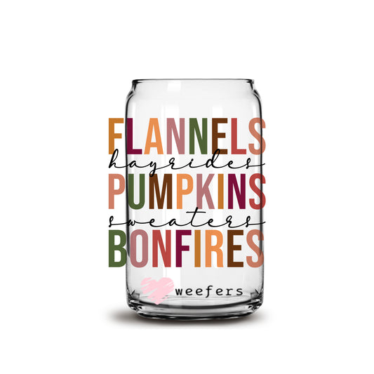 Flannels Pumpkins Bonfires Fall 16oz Libbey Glass Can UV DTF or Sublimation Wrap - Decal - Weefers