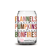 Load image into Gallery viewer, Flannels Pumpkins Bonfires Fall 16oz Libbey Glass Can UV-DTF or Sublimation Wrap - Decal
