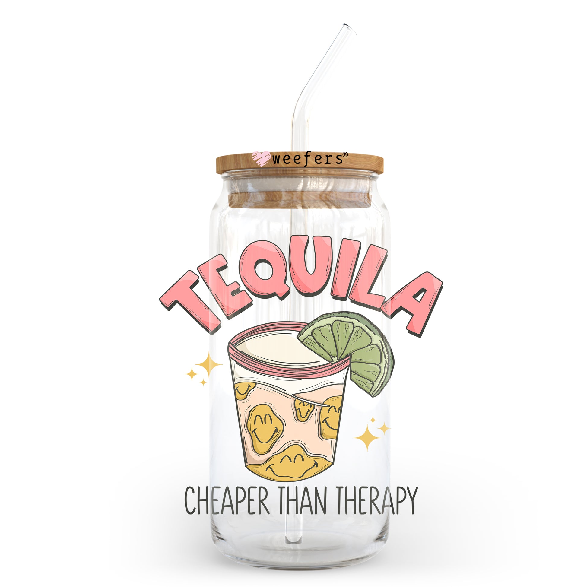 Tequila Cheaper than Therapy 20oz Libbey Glass Can, 34oz Hip Sip, 40oz Tumbler UV DTF or Sublimation Decal Transfer - Weefers