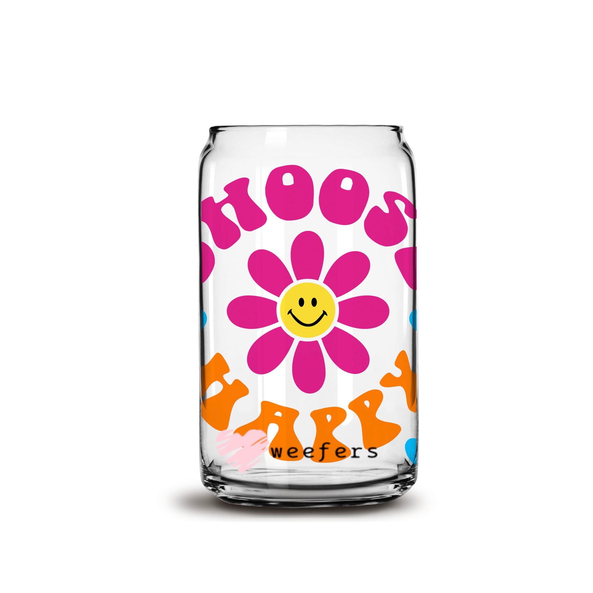 Choose Happy Retro Flowers Libbey Glass Can Wrap UV DTF Sublimation Transfers - Weefers