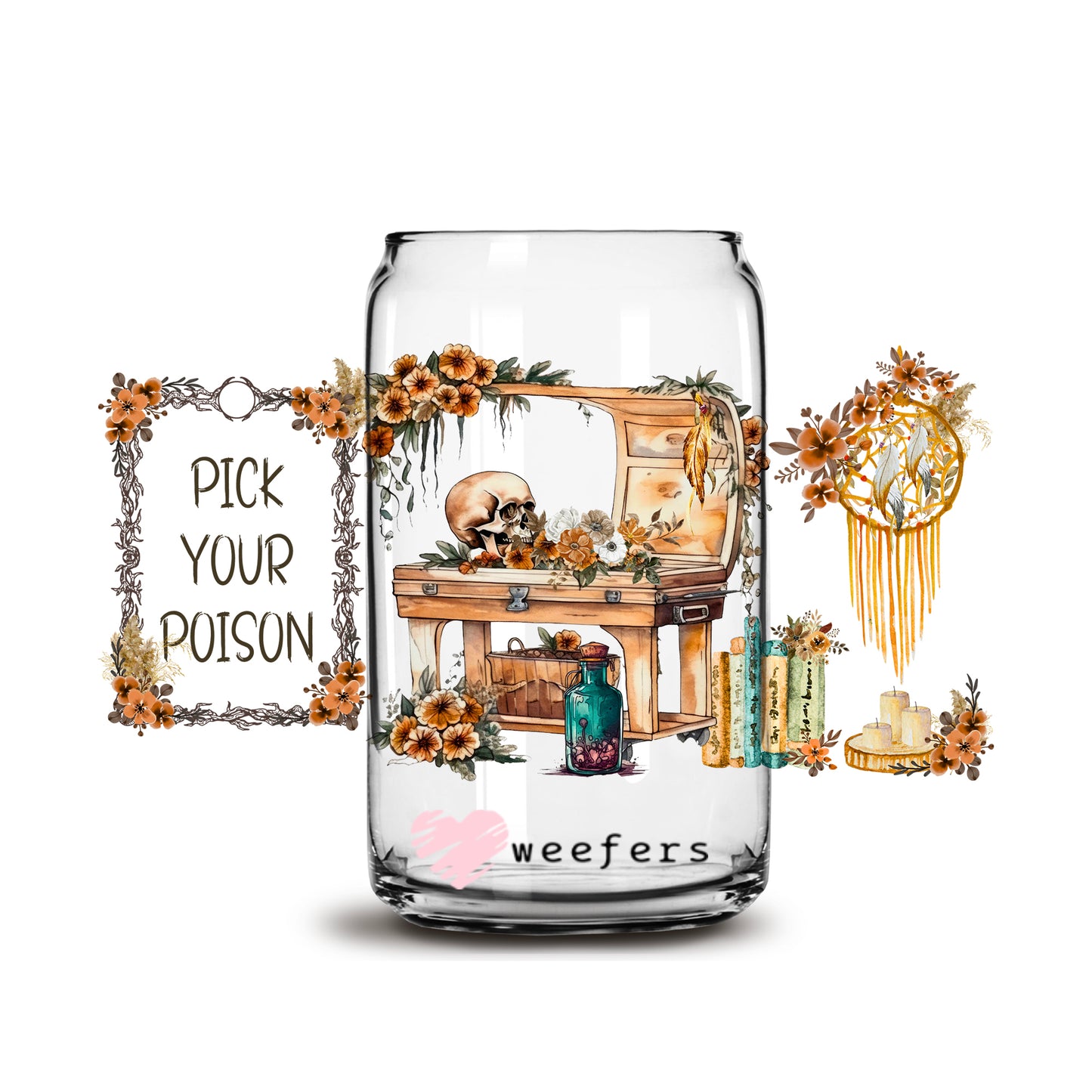 Pick Your Poison Halloween 16oz Libbey Glass Can UV DTF or Sublimation Wrap - Decal - Weefers