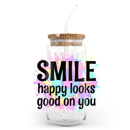 Smile Happy Looks Good on You 20oz Libbey Glass Can, 34oz Hip Sip, 40oz Tumbler UV DTF or Sublimation Decal Transfer - Weefers