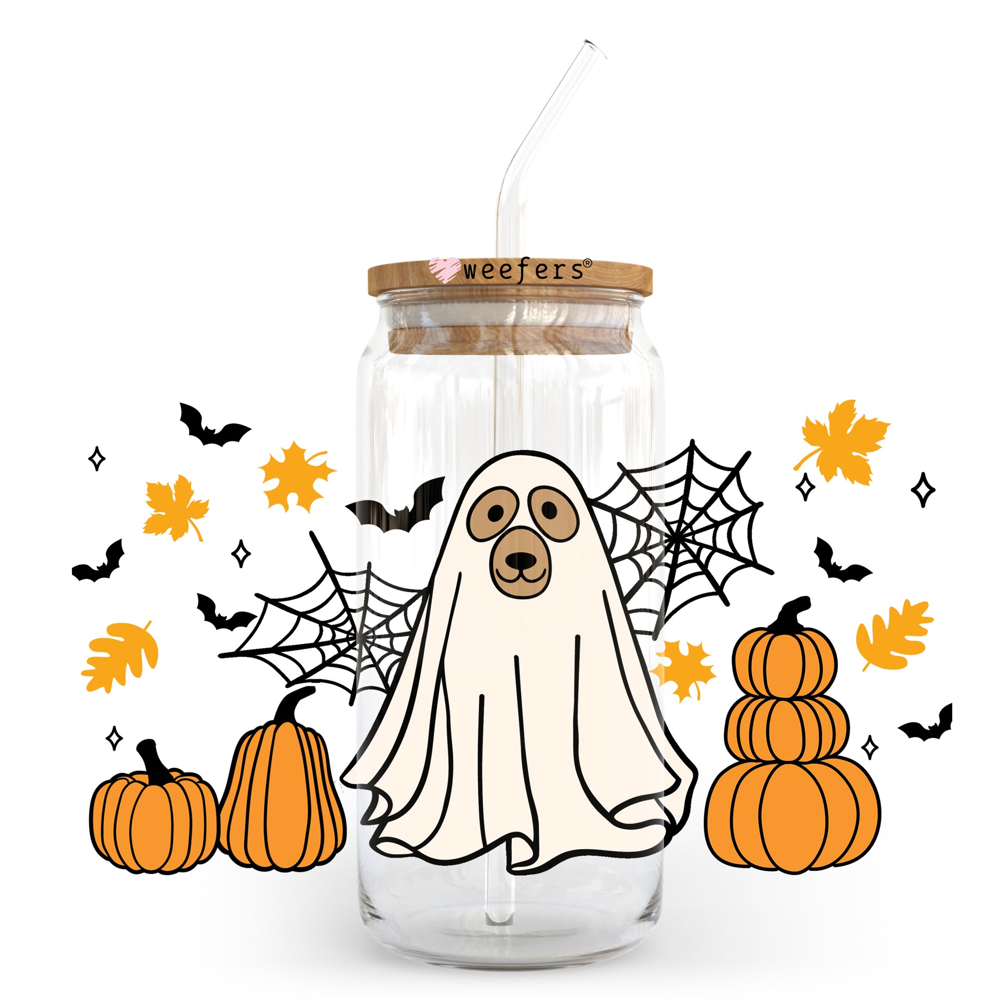 Ghost Dog Halloween 20oz Libbey Glass Can, 34oz Hip Sip, 40oz Tumbler UV DTF or Sublimation Decal Transfer - Weefers